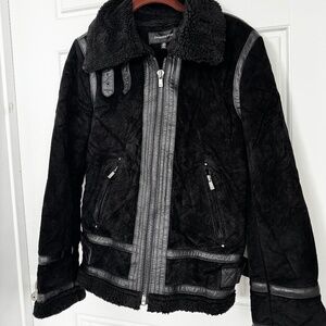 Jones New York -Black Genuine Suede & Leather Trim & w/Faux Fur lining